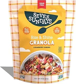 Seven-Sundays Nut Granola Cereal, Rise & Shine Strawberry Banana Nut, Grain Free Granola, Gluten Free, Healthy Granola for Breakfast and Snacks, No Added Sugar