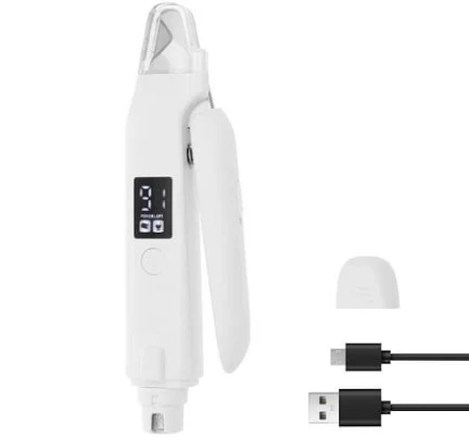 Linfang Electric Dog Paw Trimmer with 2 LED Lights Low Noise Dog Nail Grinder USB Rechargeable Pet Nail Clipper for Grooming Kit, Size: 17.3, White