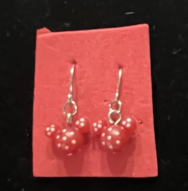 Mickey Mouse Balloon Dangle Earrings Red With White Dots