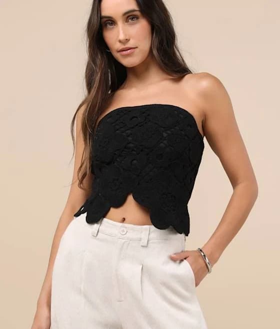 Lulus Strapless Crochet Crop Top