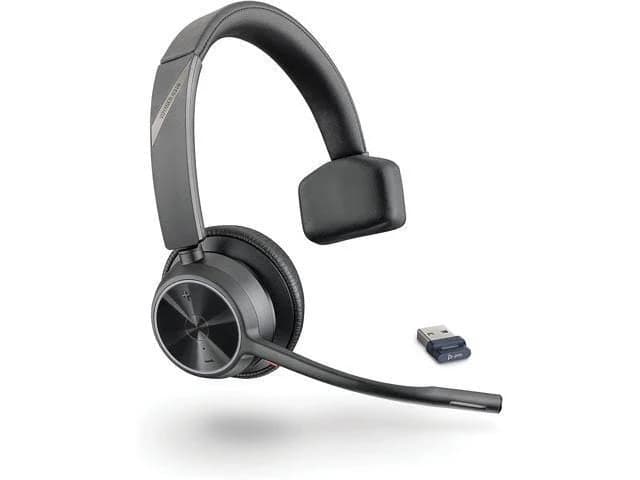 Poly - Voyager 4310 UC Wireless Headset () - Single-Ear Headset with Boom Mic - Connect to PC/Mac via USB-A Bluetooth Adapter Cell Phone via Bluetooth