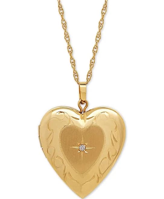 10K Gold Diamond Heart Locket Necklace
