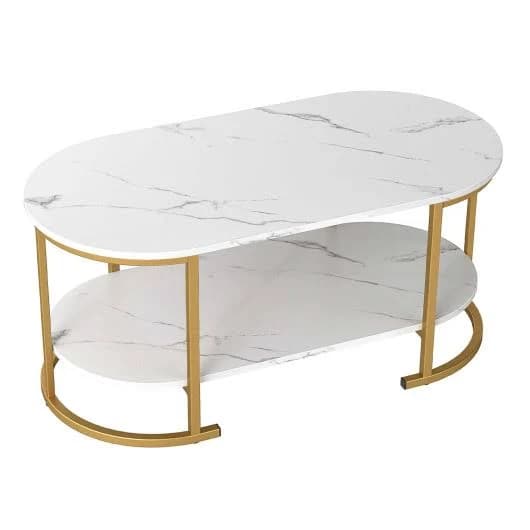 Costway 2-Tier Wooden Oval Coffee Table with Spacious Tabletop and Open Storage Shelf