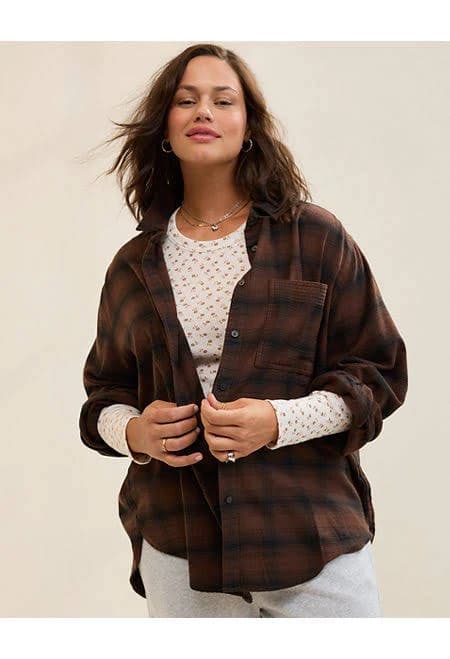 Aerie Women's Anytime Fave Flannel Button Down Shirt