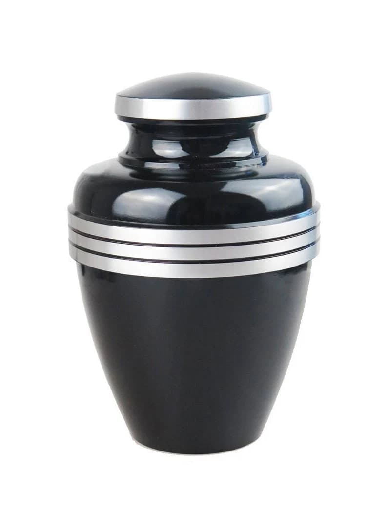Large Aluminium Classic Black and Silver Adult Urn with Optional Personalised Engraving