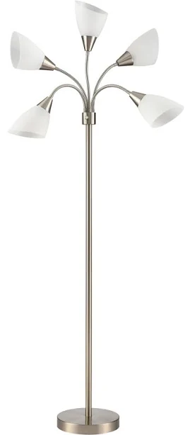 Simplee Adesso 67" Brushed Steel Adjustable 5 Light Floor Lamp