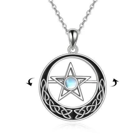 Pentagram Necklace 925 Sterling Silver Rotatable Pentacle Pendant with Moonstone Celtic Knot Star Necklace Celtic Pentagram Jewelry Gift for Women Men