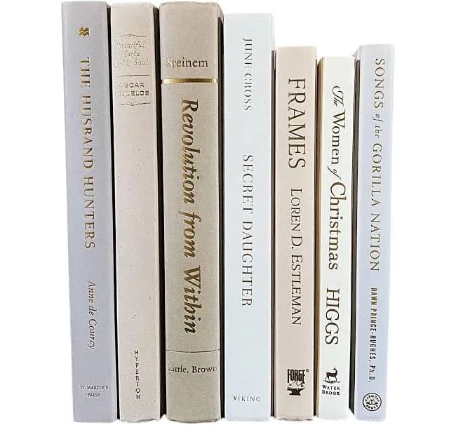 Decorative Neutral Books: Modern Bookshelf Decor, neutral book staging for home library, neutral shades of hardcover books