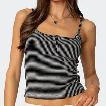 Edikted Women's Striped Henley Tank Top