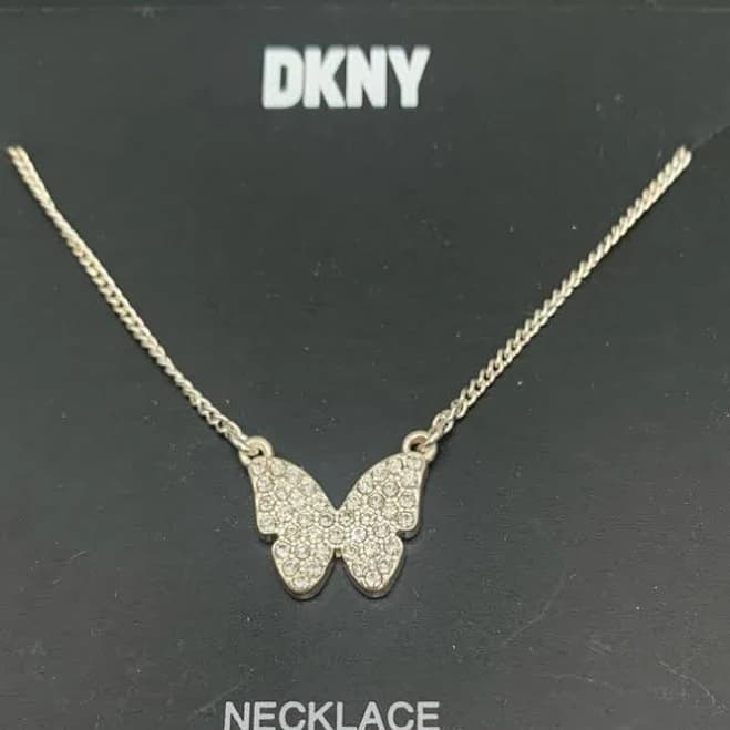Silver Tone Pave Crystal Butterfly Pendant Necklace 17”