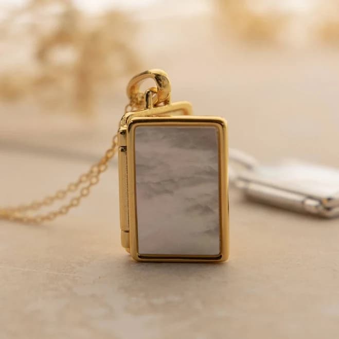 Caitlyn Minimalist 18K Gold Pearl Rectangle Locket Necklace
