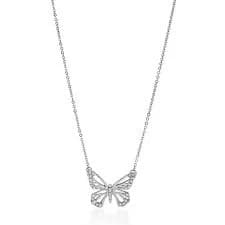 New Fossil Silver Tone Cutout Butterfly Pendant Crystals Necklace -JA5886
