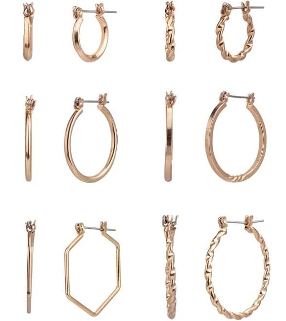 Time and Tru Women's 6-Pair Metal Hoop Earring Set