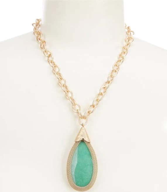 Southern Living Women's Teardrop Green Agate Bead Necklace