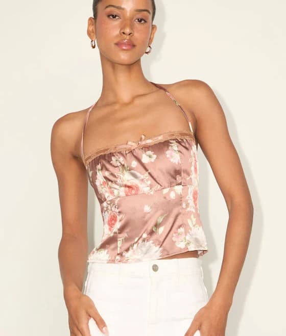 Lulus Floral Satin Halter Cami Top