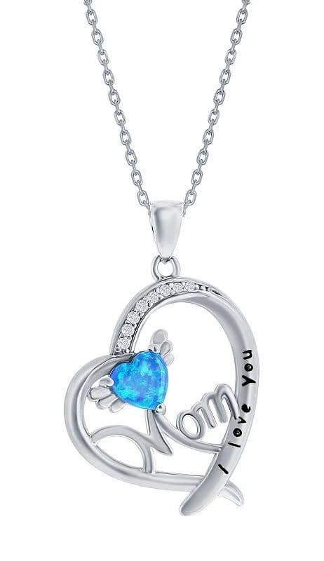 Beaux Bijoux Women's Sterling Silver Created Opal Heart Pendant Necklace