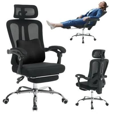 Ergonomic Office Chair with Mesh Back, Retractable Footrest, Adjustable Headrest, Lumbar Support