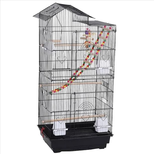 Topeakmart Black Metal Bird Cage with Swing Ladder