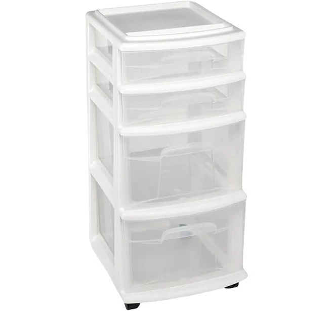 Homz Clear Plastic 4 Drawer Medium Storage Container Tower