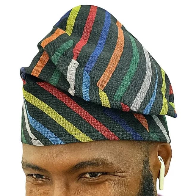 Aso Oke Traditional Yoruba Men Kufi Hat, Hand-woven African Wedding