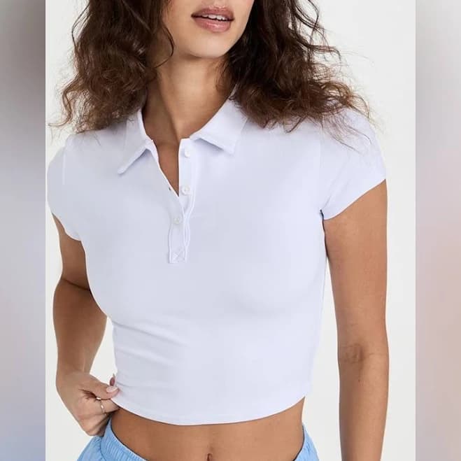 Alo Yoga Tops | Alo Yoga White Cropped Polo Top | Color: White | Size: M | Pm-19977748's Closet