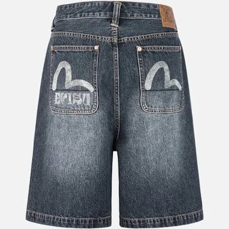 Seagull Print Oversized Denim Shorts