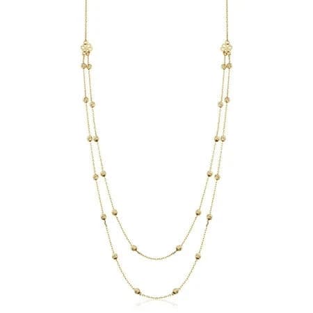 14K Yellow Gold Adjustable Diamond-Cut Bead Station Necklace