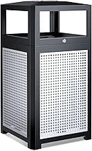 40 Gallon Commercial Trash Can, Heavy-Duty Steel Outdoor Garbage Bin with Lockable Hinged Lid, Large Capacity Waste Receptacle for Restaurant, Park, Office, 21x21x41 Inches 0t7