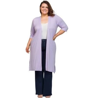 24seven Comfort Apparel Women's Plus Size Knee Length Duster Cardigan Sweater