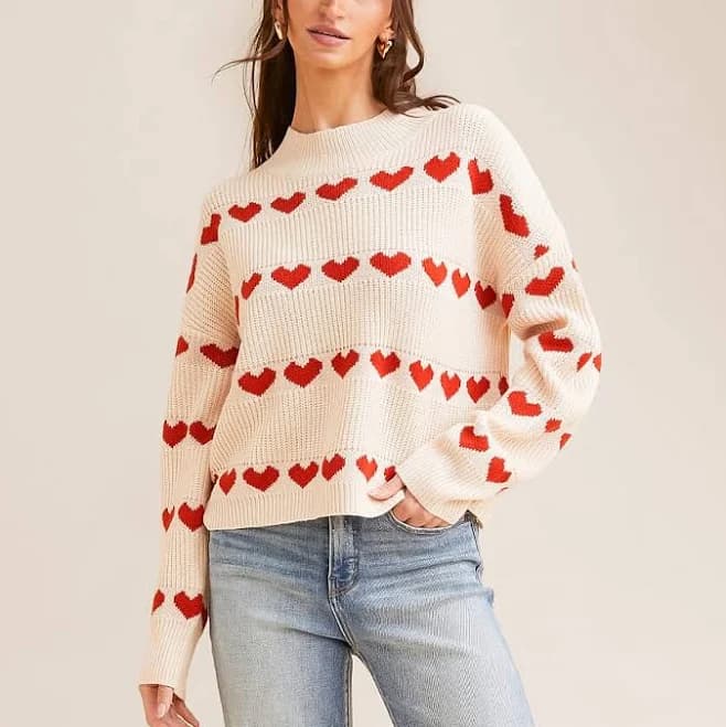 Baevely Women's Acrylic Heart Striped Sweater with Buckle