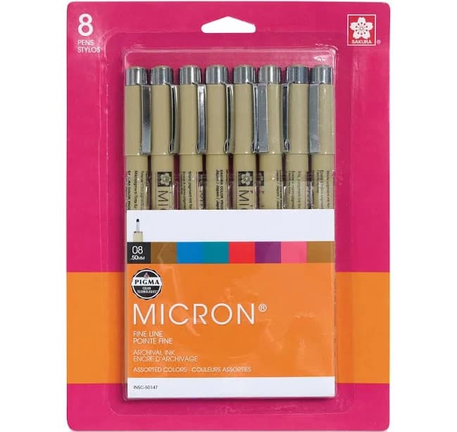 Sakura Pigma Micron Pens Set of 8 (Assorted Colors)