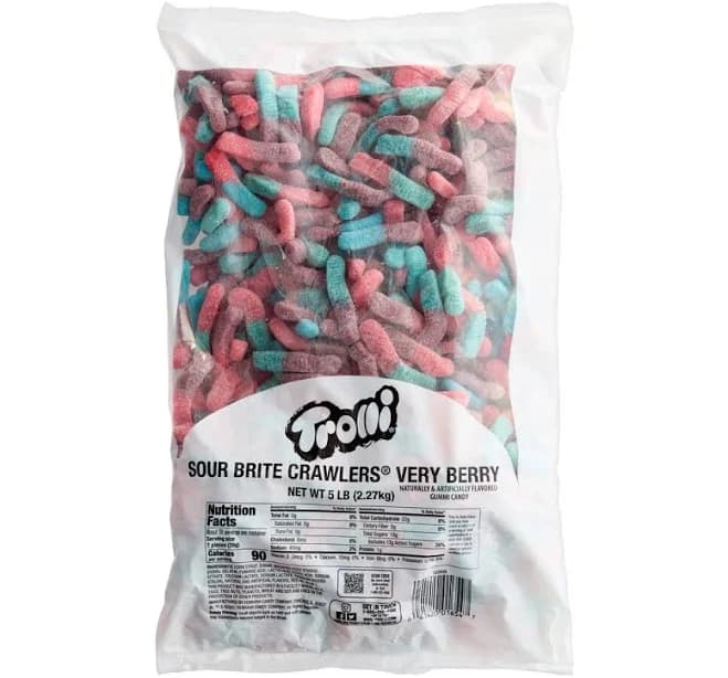Trolli Very Berry Sour Brite Gummy Crawlers 5 lb. - 6/Case