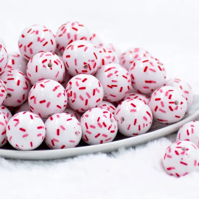 20mm Red, White & Pink Sprinkles Bubblegum Beads 20 Count