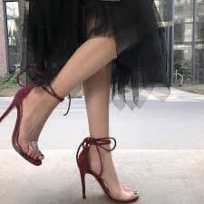 Amazon.com | Roimaash Elegant Sandals Stiletto High Heels Ankle Strap Summer Shoes Open Toe Performance Clear Shoes Wedding Party Heels Claret Size 34 | Heeled Sandals