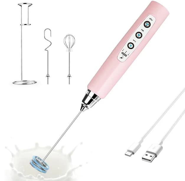 Kitchen Milk Frother With Stand,Handheld Electric Whisk ODIFORGO Color: Pink