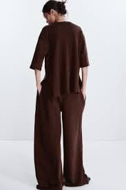 WASHED EFFECT INTERLOCK PANTS - Dark brown | ZARA United States
