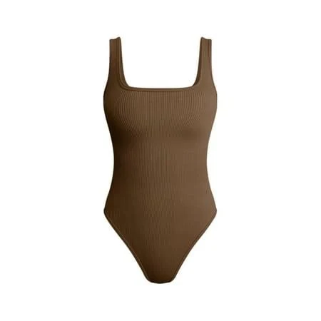 Women's Ribbed Sleeveless Square Neck Bodysuit