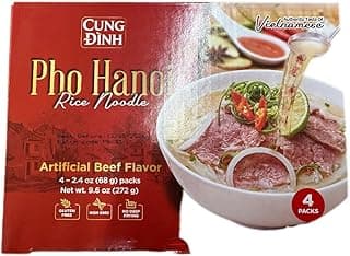 Cung Dinh Pho Hanoi Rice Noodle Soup, Artificial Beef Flavor, Gluten Free, Non-GMO Instant Vietnamese Pho, 4 Pack (9.6 oz Total) – Authentic Asian Ramen Style Noodle Soup.