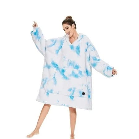 Three Poodle Tie-Dye Skyblue Comfort Fit Oversized Sherpa Blanket Sweatshirt Hoodie
