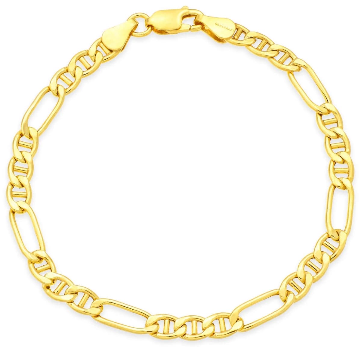 18K Gold Plated Sterling Silver Italian 5mm Diamond-Cut Figaro Chain Bracelet for Women Men, 925 Made in Italy