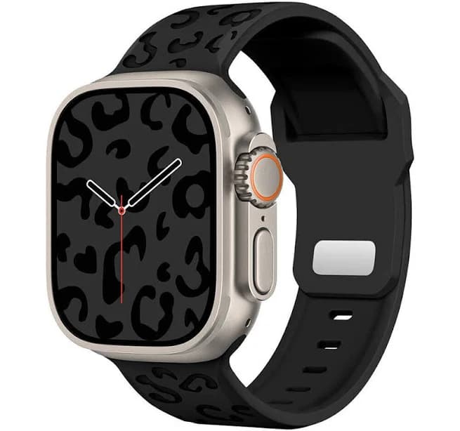 For Apple Watch 9 8 7 6 5 Se Ultra 2 Engrave Leopard Silicone Band