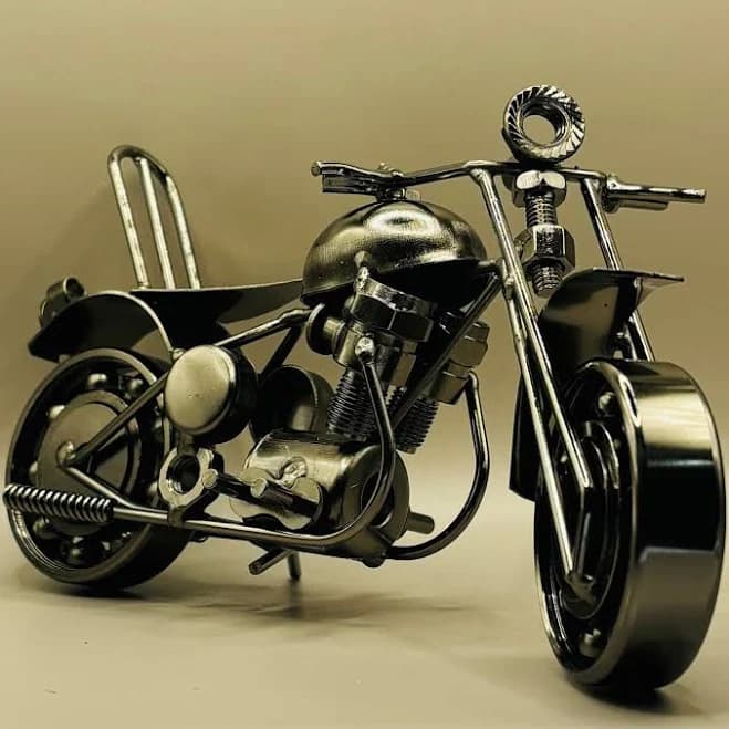 Handmade metal chopper motorbike made from bits and bobs (L)