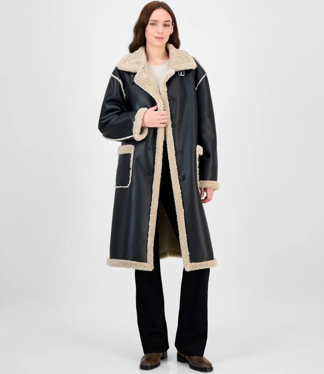 Maralyn & Me Juniors' Faux-Shearling-Trimmed Coat