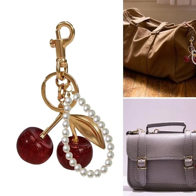 Cherry Pearl Charm Cute Gold Keychain Backpack Charms Purse