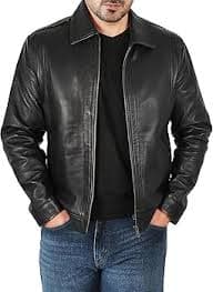 III-FASHIONS Leather Jacket Men Motorcycle - Vintage Style Shirt Collar Slim Fit Leather Jacket - John Black Leather Jacket For Men at Amazon Men's Clothing store