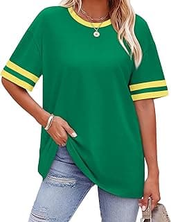 Womens T Shirts Loose Fit Short Sleeve Tees Crew Neck Color Block Summer Tops 2026 Fashion