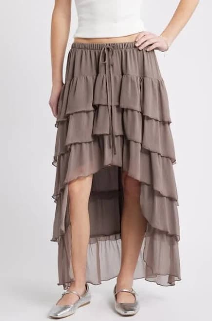 BP. Tiered High-Low Maxi Skirt in Brown Quartz at Nordstrom, Size Medium