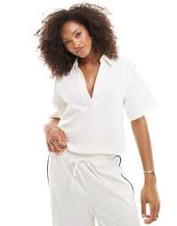 Cotton On ribbed beach polo top in coconut milk | ASOS