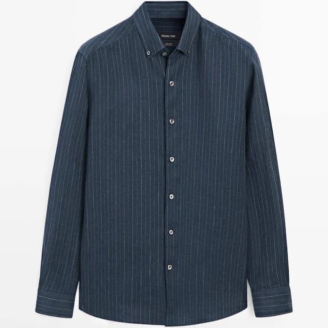Massimo Dutti Men's Regular Fit Linen Striped Shirt