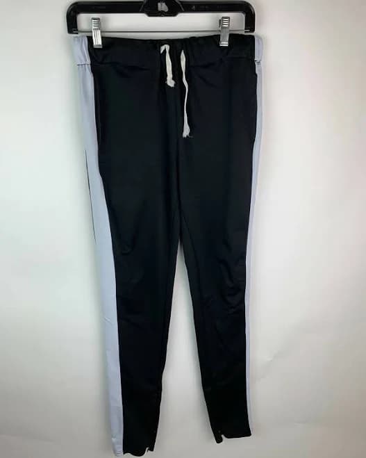 Black Track Pants With White Stripes Zips Tailored M